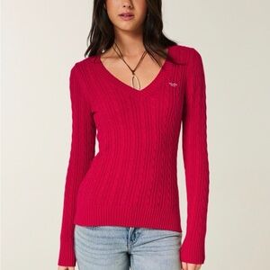 Hollister cable-knit v-neck icon sweater size large red NWT